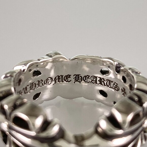CHROME HEARTS Double Floral Cross Heart Silver Ring - Picture 9 of 14